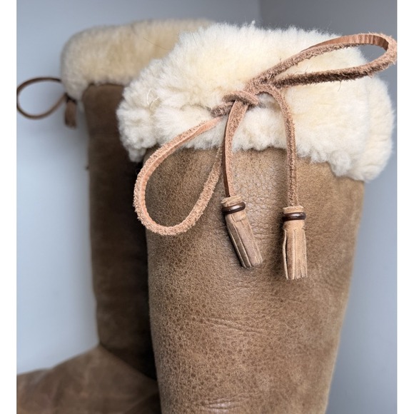 UGG Sussex Tall Boots Brown Leather Shearling Lined Women's Size 8 Après Ski - Picture 7 of 16